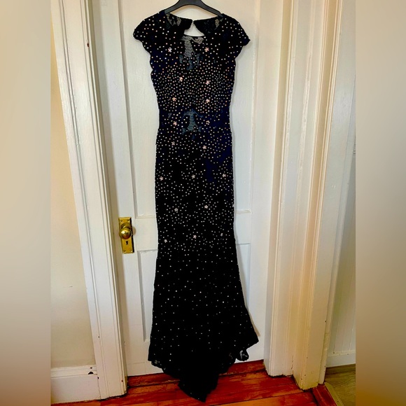 Jovani Rhinestone Gown, open low back, worn once, medium flowing train, like new - Picture 2 of 15
